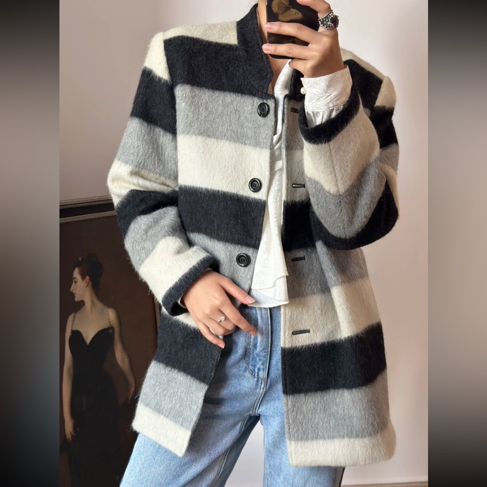 Barena Black and Gray Striped Blazer